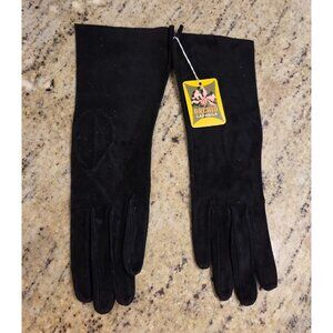 New! Vintage Women's Size XS Black Suede Formal 11" Long Gloves Orchid